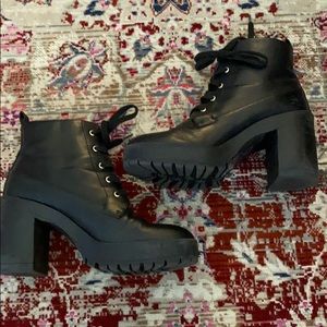 F21 Black Heeled Combat Boots